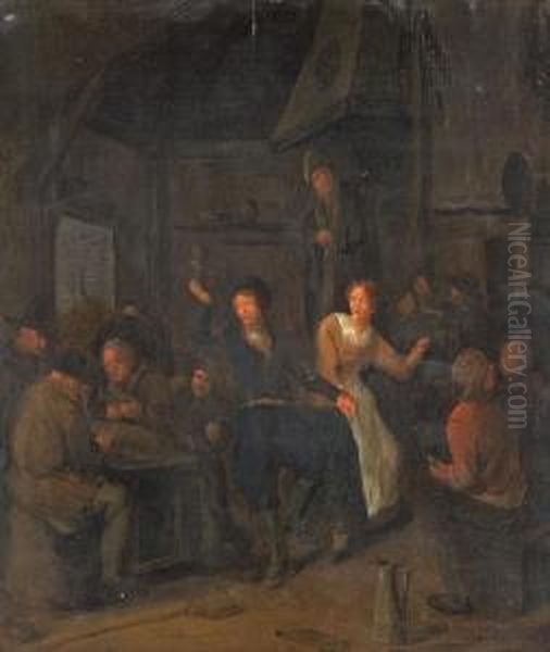 Taverneninterieur Mitkartenspielern Und Tanzenden Bauern - view 1