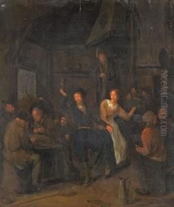 Taverneninterieur Mitkartenspielern Und Tanzenden Bauern by Jan Miense Molenaer