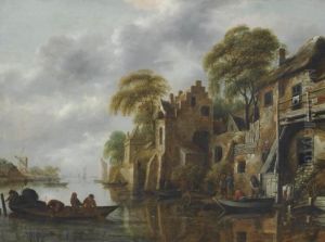 A River Landscape With Fishermen Loading Their Nets