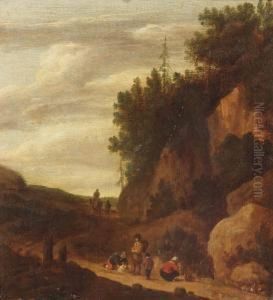 A Rocky Landscape With Figures Resting Near A Track by Claes Molenaar (see Molenaer)