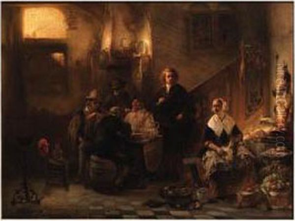 Backgammon Players In A Kitchen With Gentleman Admiring Akitchen-maid - view 1