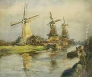 Drie Molens Aan Een Vaart, Mogelijk Stompwijk by Evert Moll