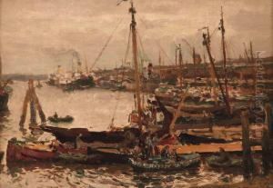 A View Of A Busy Harbour by Evert Moll