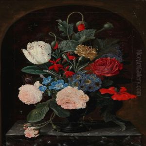Flower Bouquet In A Vase On A Stone Sill by Christian Mollback