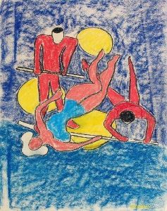 Drei Artisten Auf Blau