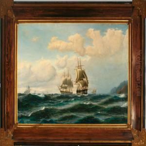 Marine With Lively Traffic Along A Mountainous Coast