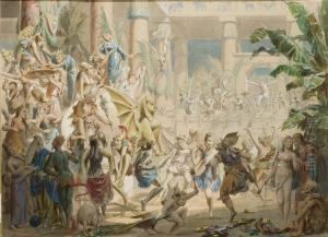 Fete Bacchique En Costume Avec Des Rois, Papes, Et Dieux by B. Colomb Moloch
