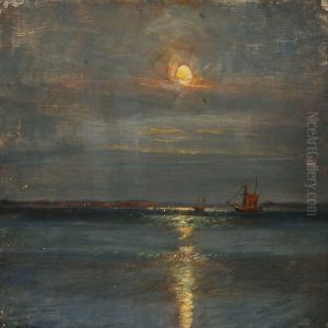 Seascape In With Sailingat Sunset, Hornbaek by Niels Pedersen Mols