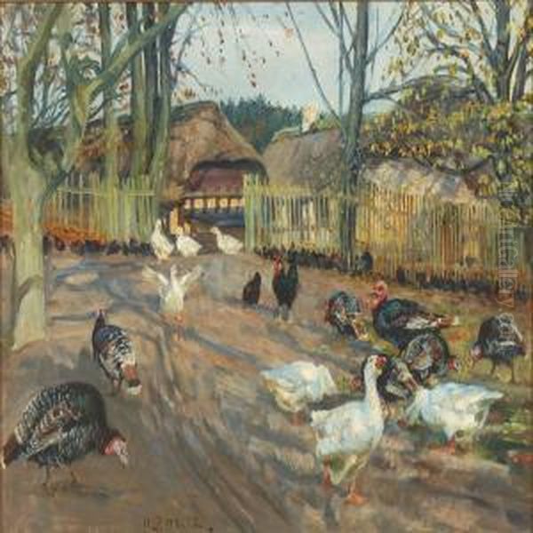 Farm Exterior With Turkeys And Geese - view 1
