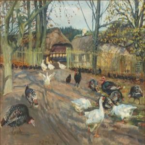 Farm Exterior With Turkeys And Geese by Niels Pedersen Mols