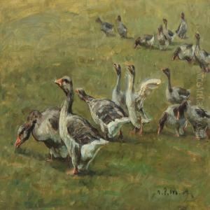 Geese In The Field by Niels Pedersen Mols