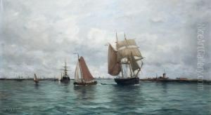 Zeilschepen Voor De Kust by Robert Charles Gustave Laurens Mols