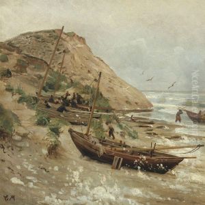 Fishermen By The Boats, Lonstrup by Christian Molsted