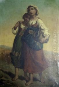 Italian Children On A Lane by Giuseppe Molteni