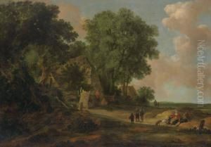 A Landscape With Villagers By A Farmstead by Pieter De Molijn