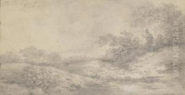 Figures In A Landscape With A Church Spire In The Distance - view 1