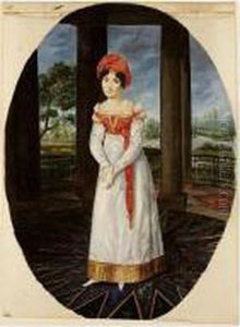 Portrait Of A Lady In A Loggia, A Park In The Background by Jacques Francois Momal