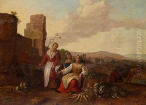 Italienskt Landskap Med Tre Kvinnor by Hendrick Mommers