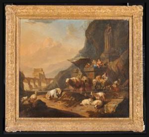 Capriccio Con Pastori E Armenti Presso Una Fontana Nella Campagna Laziale by Hendrick Mommers