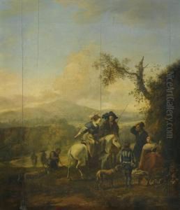 A Riding Party In A Landscape by Hendrick Mommers