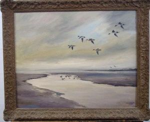 Pintails On A Dull Day Blackwater Essex by Hugh Monahan