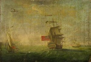 A British Battleship And Other Vessels At Sea by Peter Monamy