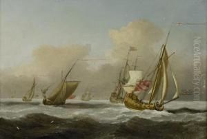An Admiralty Yacht Bearing Away From Ships Of The Fleet In A Heavy Swell