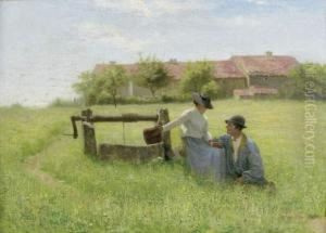 Les Amoureux Pres Du Puits
 Huile Sur Toile, Signee En Bas A Droite