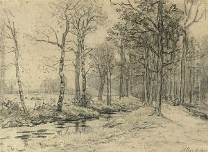 Landscape Along A Stream In A Forest by Frits Mondriaan