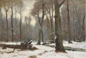 Winter In Haagsche Bosch: Woodcutters At Work by Frits Mondriaan