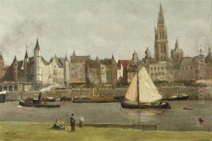 On The Waterfrond, Antwerpen by Jan Abraham Mondt