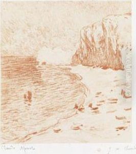 La Plage Et La Falaise D'amont by Claude Oscar Monet
