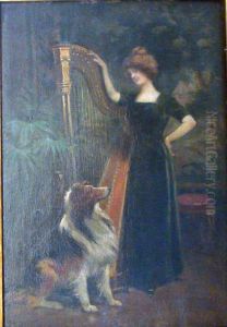 Femme A La Harpe Et Au Chien