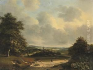 An Extensive Summerlandscape With A View Of A Small Village