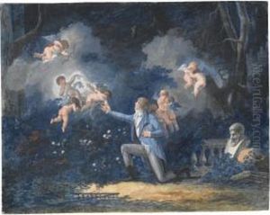 A Kneeling Youth With Cupid And Amorini by Antoine Pierre Mongin