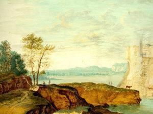 Figures On The Banks Of A River by Antoine Pierre Mongin