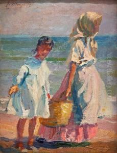 Jovenes En La Playa by Jose Mongrell Torrent
