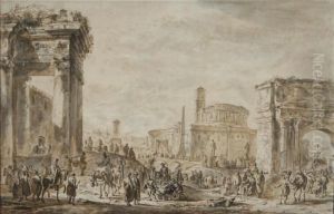 Scene De Marche Sur Le Forum A Rome by Pieter Moninckx