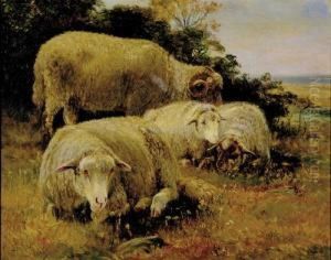 Sheep Grazing In Landscape by John Austin Sands Monks