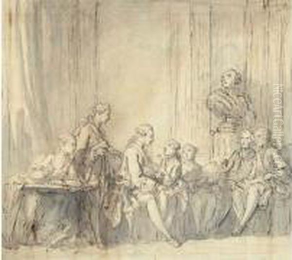 La Famille Royale : Mr Le Dauphin, Mme La Dauphine, Travaillant A Un Metier De Tapisserie, Entoures De Leurs Enfants (louis Xvi, Louis Xviii, Charles X) - view 1