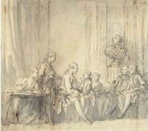 La Famille Royale : Mr Le Dauphin, Mme La Dauphine, Travaillant A Un Metier De Tapisserie, Entoures De Leurs Enfants (louis Xvi, Louis Xviii, Charles X) by Charles Monnet