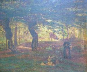 Paysanne Et Sa Vache En Sous-bois