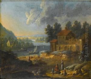 A River Landscape With Figures At The Entrance To A Walled Village; And A River Landscape With Figures Resting Beside A Country Path A River Landscape With Figures At The Entrance To A Walled Village; And A River Landscape With Figures Resting Beside A Country Path