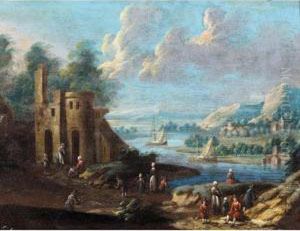 River Landscape With Figures Resting In The Foreground