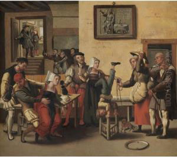 An Interior With An Acrobat, Figures Drinking And Making Music Together With Children Playing - view 1