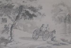 Figures In A Horse And Cart On A Track by Thomas Monro