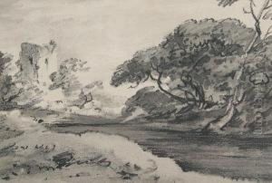 Ruins In A Wooded Landscape; And A Country Path, A Pair by Thomas Monro