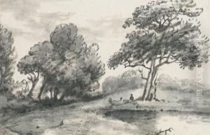 Figures In A Woodland Landscape by Thomas Monro