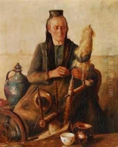 Schwalmerin Am Spinnrad by Karl Mons