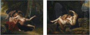 A Pair Of Landscapes With Nymphs And Satyrs Cavorting by Nicolas Andre Monsiau